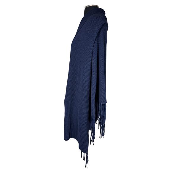 Chico’s Fringe Capelet Ruana Covering Wrap Navy Blue Knit Sz L / XL Office Boho - Picture 12 of 15